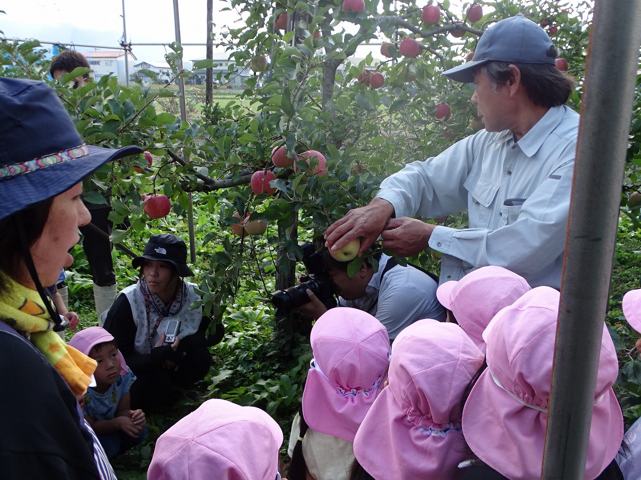 真剣に先生の話を聞く園児たち