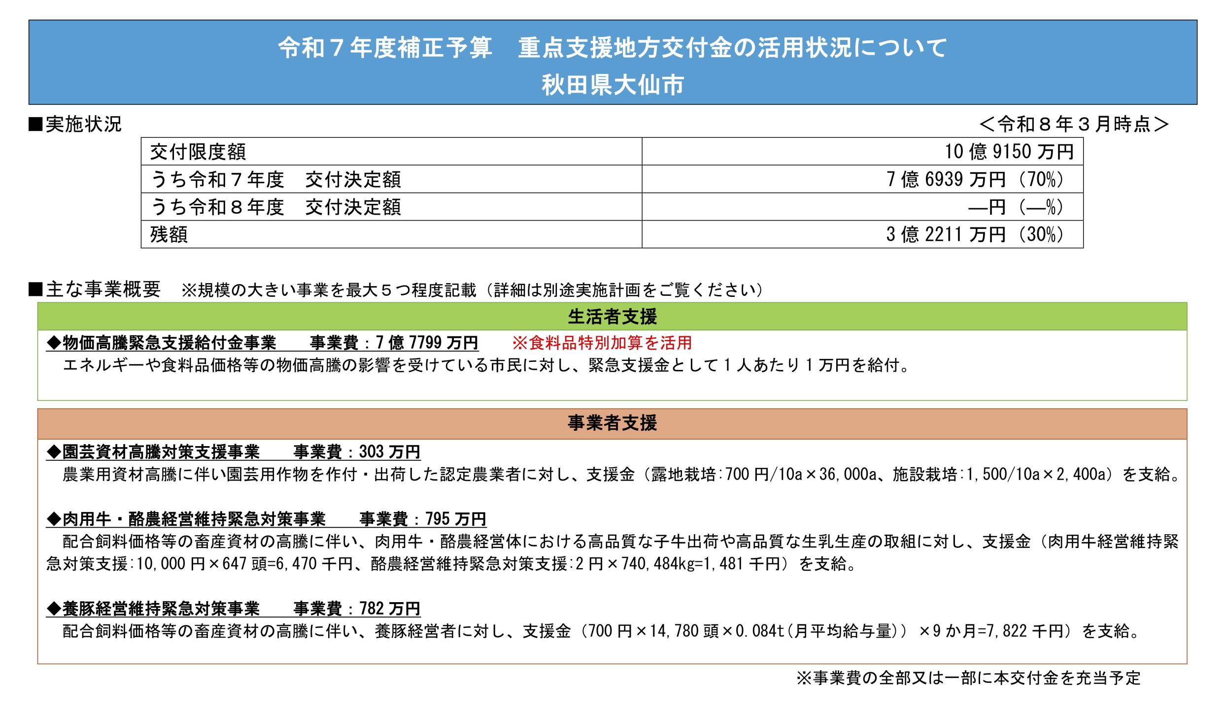 交付金の主な活用状況、続けて詳細を説明します