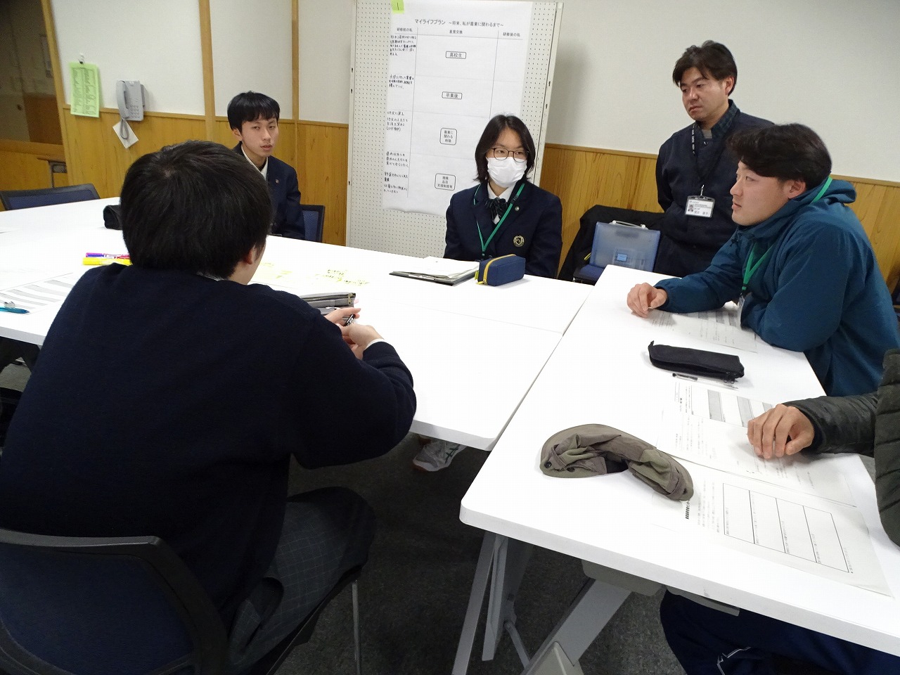 グループワークの様子、大農生と研修生が意見交換している