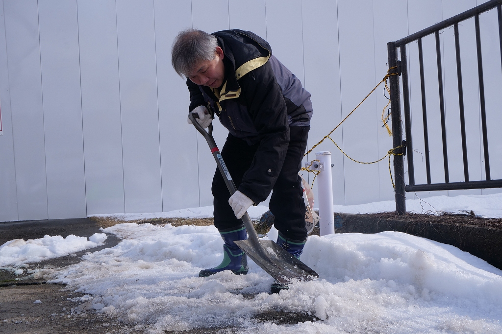 スコップで雪よせする様子