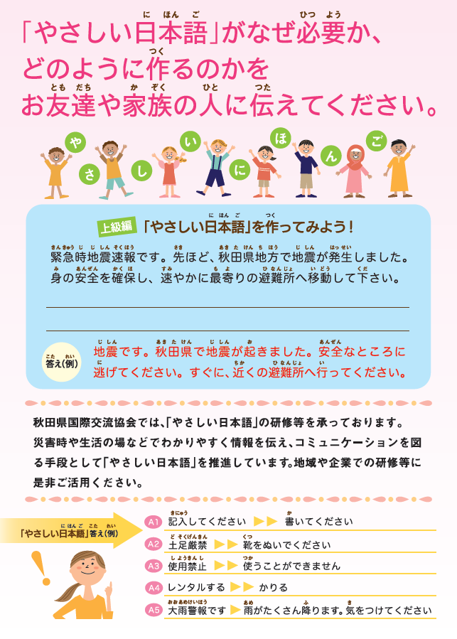 「やさしい日本語」ってなに?のパンフレット、裏面