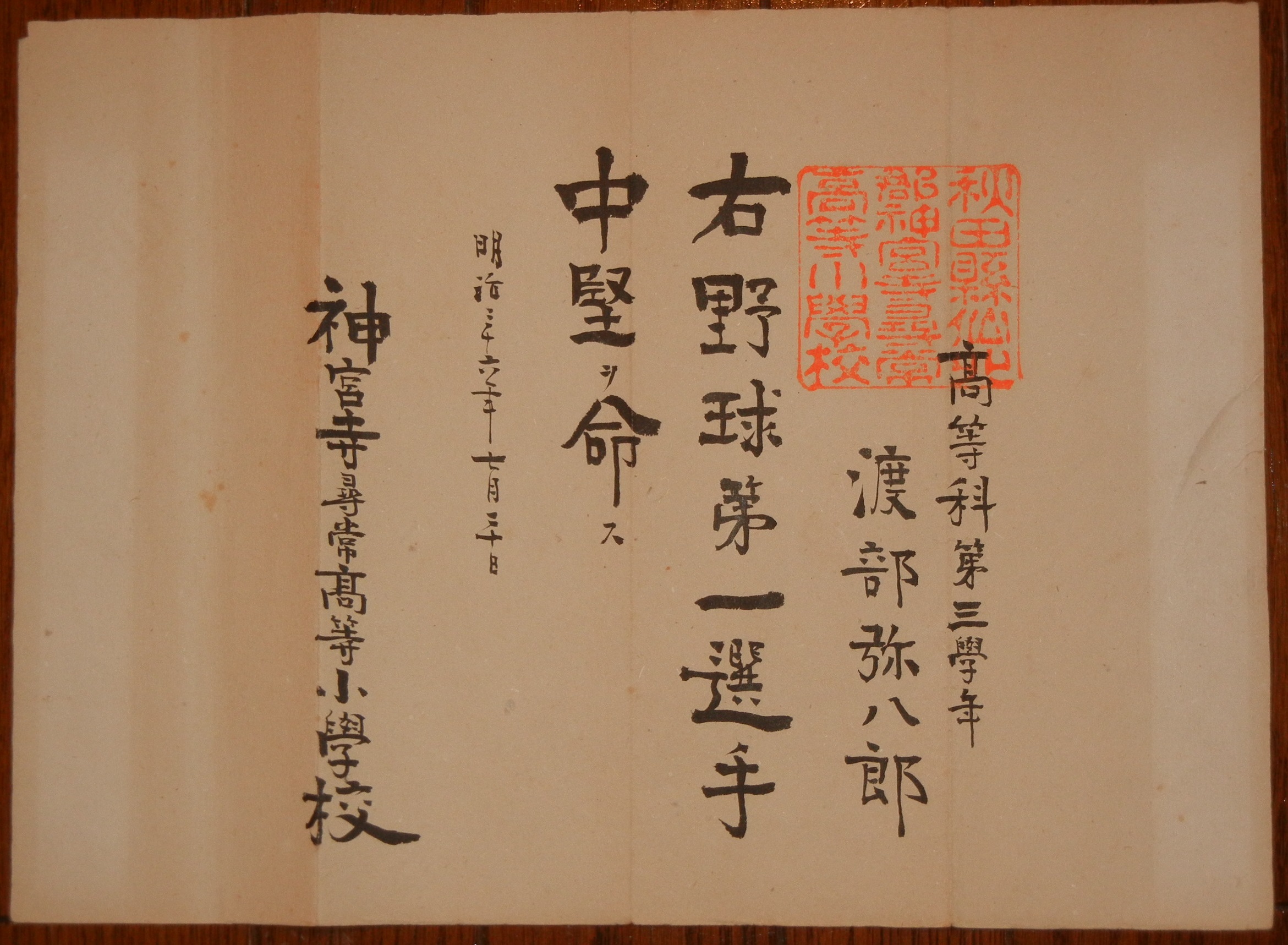選手任命状