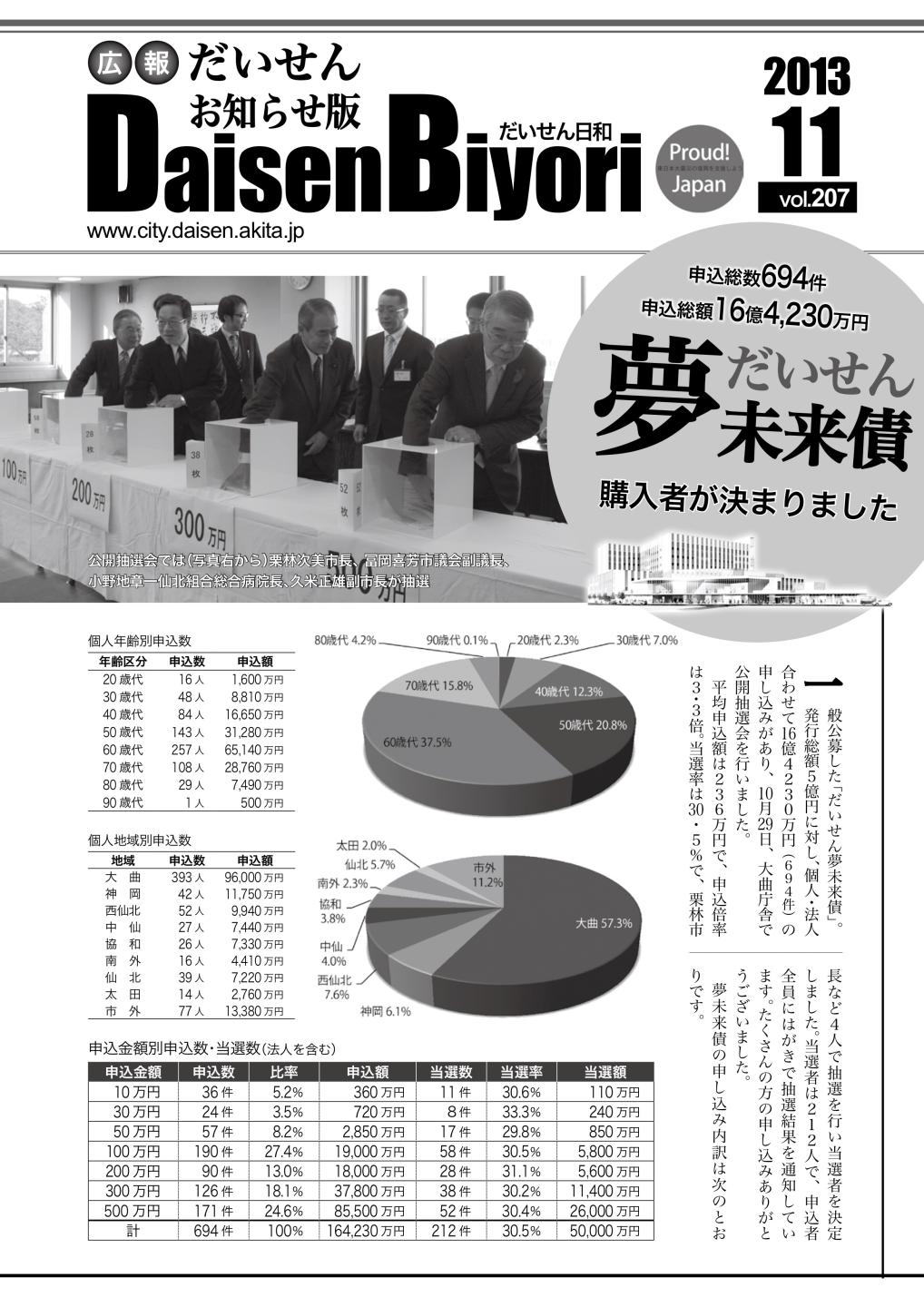 広報だいせん 2013(平成25)年度11月お知らせ版表紙