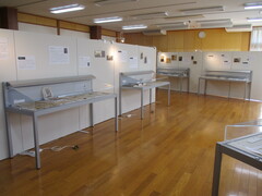 大仙市アーカイブズ展示室にて、展示を鑑賞している様子。