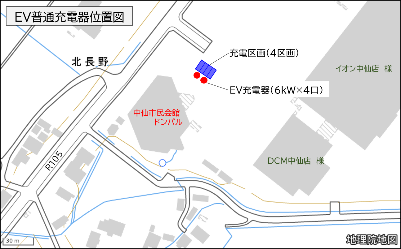 位置図(中仙ドンパル駐車場の設置箇所6kW×4口)