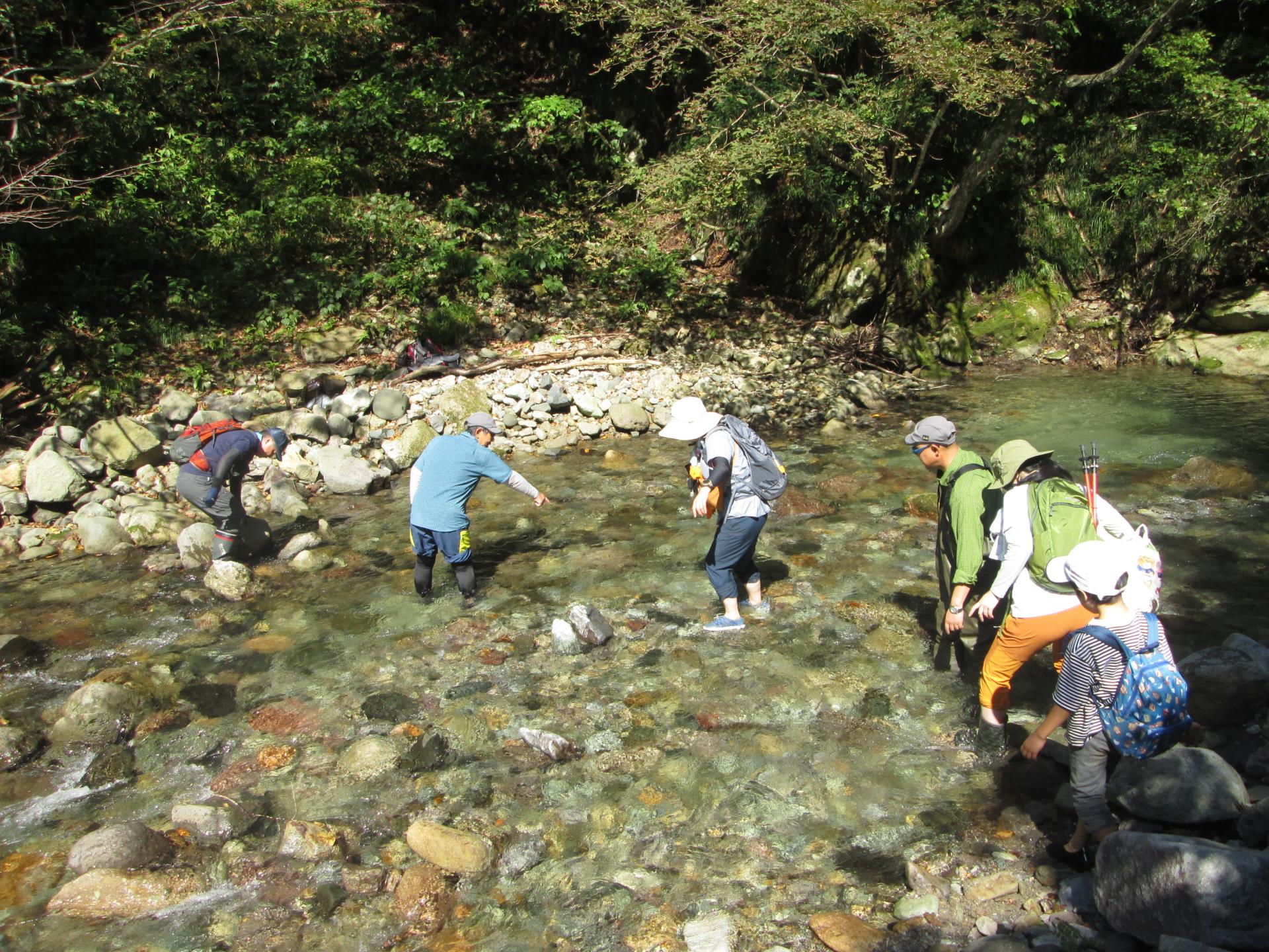清流で涼を取る参加者